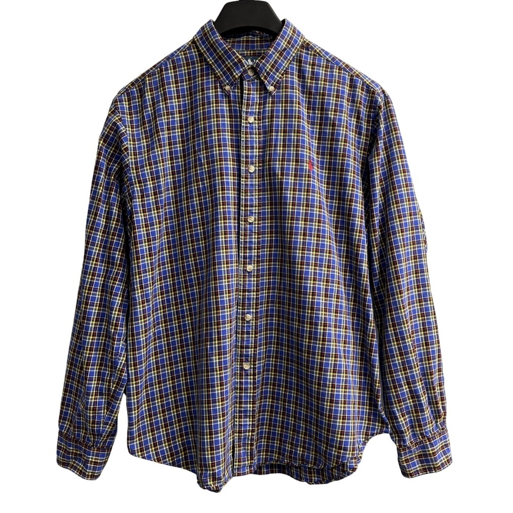 Ralph Lauren Shirt Blue Plaid Button Down Long Sleeve Size‎ XXL Preppy Casual